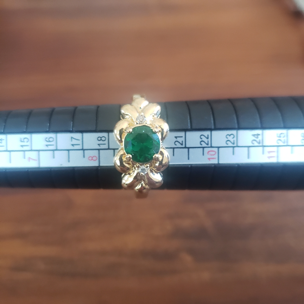 Green Glass 14 Kt Gold Electroplated Ring